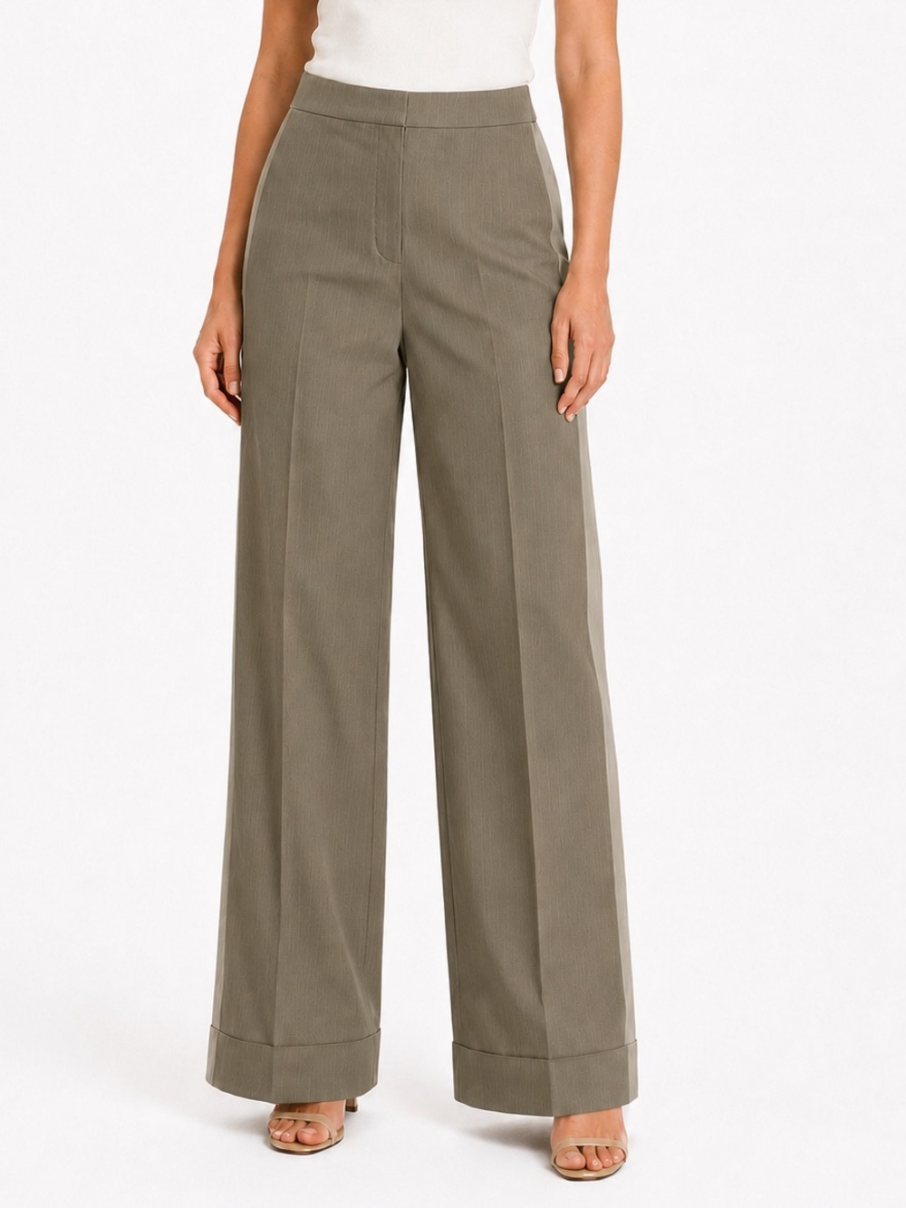 WE-AR4 M High Waist Wide Leg Pants Pinstripe Contrast Panel Tuxedo Trousers NEW